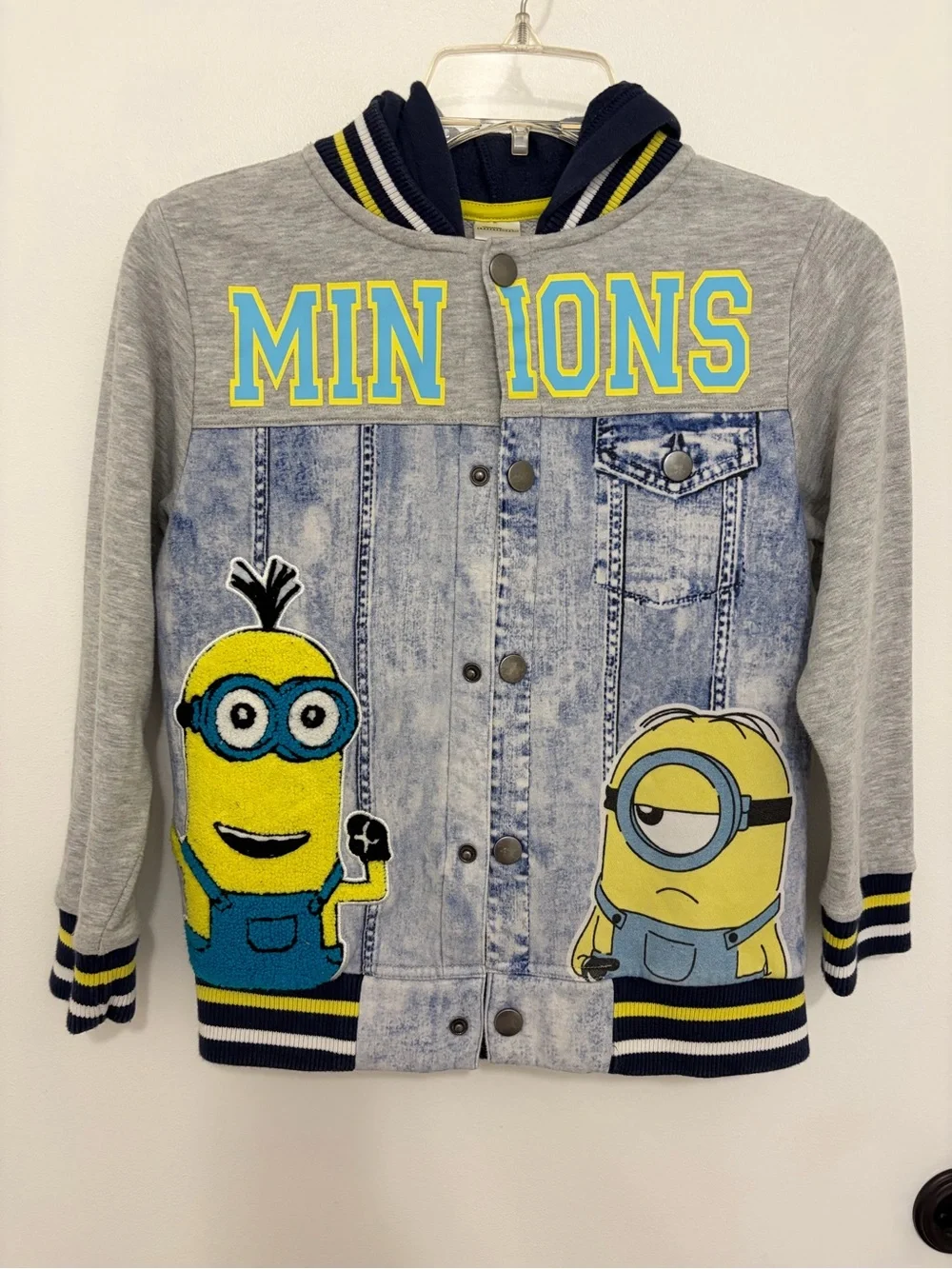 Minions Boys' Grey & Blue Hooded Jean-Style Jacket